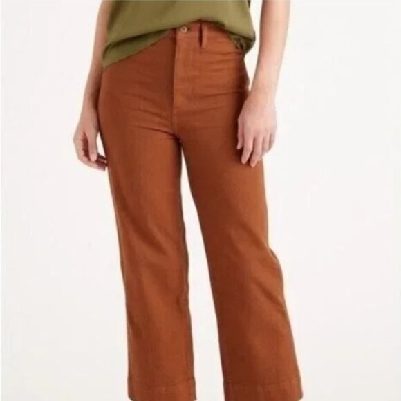 Quince Pants - NWT Quince Organic Stretch Cotton Twill Wide-Leg Crop Pant Rust Brown Size 26